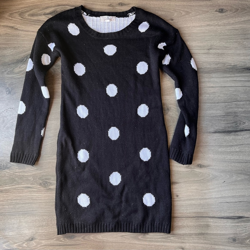 Pink Republic Girl Polka Dots Sweater Dress sz L (14) USED!